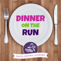 plate on wooden table with Dinner on the Run logo