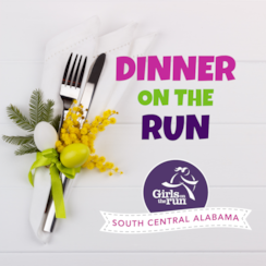 place setting with dinner on the run logo
